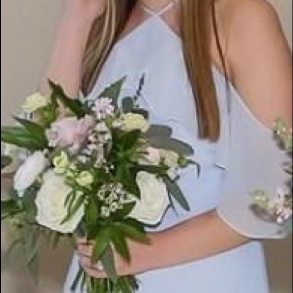 Light blue morilee bridesmaid dress.